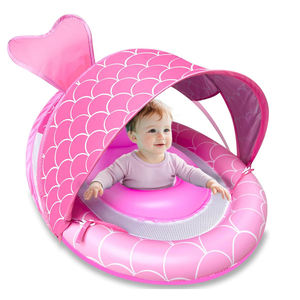 Flotador inflable de piscina con diseño de sirena elegante y asiento de seguridad ajustable para bebés y niños pequeños con toldo ajustable de 4 etapas. - Product Image 1