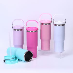 Botella de Agua Deportiva de Acero Inoxidable de 30 oz, con Logotipo Personalizado Impreso con UV, Tapa con Pajita Abatible y Asa - Product Image 1