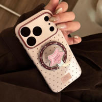 Nouvelle coque de téléphone en TPU+PC imperméable avec charge sans fil magnétique anti-chute à pois caramel pour 13/14/15/16/17 Pro Max