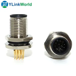 Hoge Kwaliteit Mannelijke Vrouwelijke Voorpaneel Mount Pcb 3 4 5 6 8 12 17 Pin M12 Plug Connector