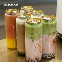 Bouteille transparente en plastique Cundao pour lait, café, jus, cola, canette transparente, bouteille à boisson jetable en PET avec couvercle en aluminium
