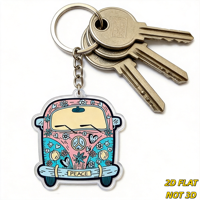 Gantungan Kunci Akrilik Hippie Van PEACE Desain Retro Flower Power dengan Tanda Perdamaian & Hati untuk Kunci, Tas, Ransel