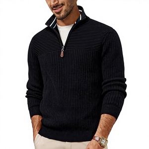 Pull à col zippé pour homme, manches longues, tricot uni, style business décontracté, noir, avec logo sur le devant, pour l'automne - Product Image 3