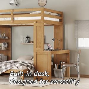 Modernes Massivholz Full XL/Full-<span class=keywords><strong>Twin</strong></span> Etagen bett Schreibtisch Kleider schrank Lagerung Cabrio Loft Mit abnehmbarem Unter bett Natural - Product Image 5