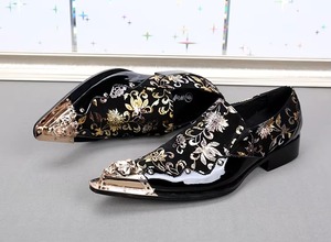 NA051 2025 Chaussures habillées pour hommes en cuir véritable, style Oxford, design noir et or, à bout, pour affaires, mariage, soirée, grandes tailles, motif floral - Product Image 5