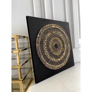 Lujosa Pintura Artística en Lienzo <span class=keywords><strong>con</strong></span> Mandala de Puntos 3D, Pintura al Óleo <span class=keywords><strong>con</strong></span> Lámina Dorada Pintada a Mano, Decoración de Pared Moderna <span class=keywords><strong>con</strong></span> Círculos Concéntricos Abstractos - Product Image 4