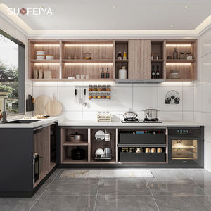 Nouveau design Sofeyia d'armoires de cuisine en forme de L personnalisées finition brillante PVC bois MDF avec robinet d'évier pour une utilisation moderne en <span class=keywords><strong>appartement</strong></span> - Product Image 4