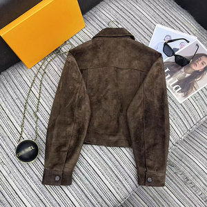 2025 Autumn Winter <strong>Women</strong> Premium <strong>Petite</strong> Moto <strong>Jacket</strong> Embossed Suede Sheepskin Short Fashion <strong>Leather</strong> Outerwear - Product Image 3