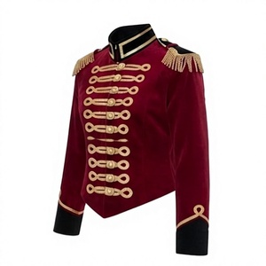เสื้อแจ็คเก็ตยูนิฟอร์มสีแดงกำมะหยี่สำหรับผู้ชาย แต่งชายเสื้อและกระดุม  สำหรับการแสดงบนเวที พิธีการ  รับทำโลโก้ตามสั่ง OEM - Product Image 3