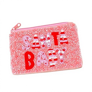 Monedero de cuentas hecho a mano para mujer, grande, con cremallera y diseño de Papá Noel y letras - Regalo - Product Image 1
