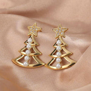Pendientes de tuerca con diseño de árbol de Navidad Mienne, chapados en oro, con perlas de imitación y diseño de estrella, joyería de moda para mujer, regalo - Product Image 4