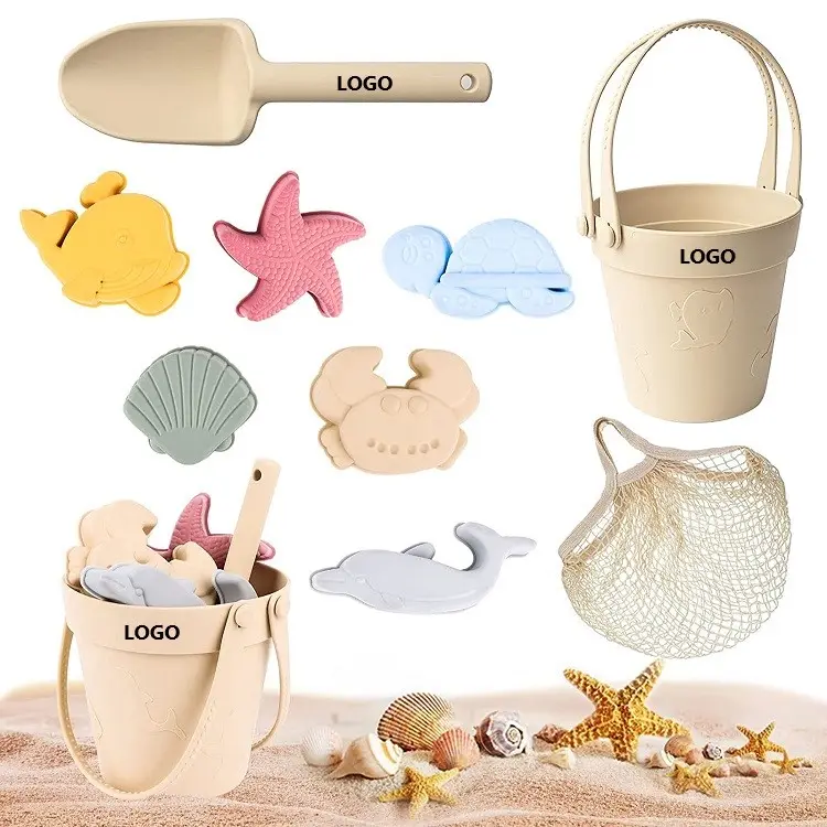 Stampi per sabbia in Silicone ecologici i bambini giocano con l'acqua al mare secchio estivo in Silicone set di giocattoli per sabbia da spiaggia per bambini bambini piccoli