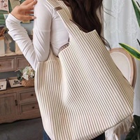 Sac fourre-tout pour femme en tricot, grande capacité, ouvert, à bandoulière, motif personnalisé, imprimé lettres, décontracté, pour le shopping et les voyages, livraison rapide