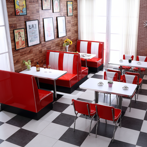 Conjunto de Comedor Comercial Ecológico, Asientos Modernos Tipo Booth con Sillas Metálicas y Mesa de Madera para Cafetería o Restaurante - Product Image 1