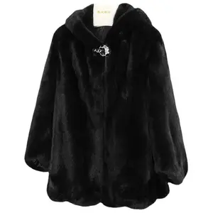 wholesale factory price thick mink fur ordinary style coat real fur coat with hood for women