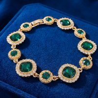 Bracelet en cuivre plaqué or 18 carats de luxe, lourd, 17g |   Chaîne à maillons larges en zircone cubique vert émeraude pour femmes, vente en gros