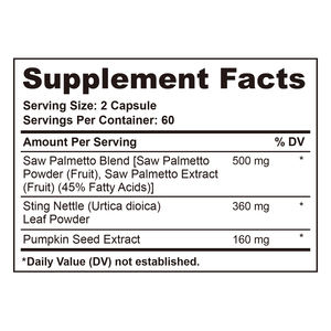 Logo personnalisé Saw Palmetto Capsules à base de plantes naturelles Supplément Cheveux DHT Bloqueur Urinaire Prostate Santé pour Hommes - Product Image 2