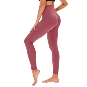 Celana legging olahraga wanita, celana pinggang tinggi lembut, celana kompresi kontrol perut cetak Logo kustom bersirkulasi untuk perempuan