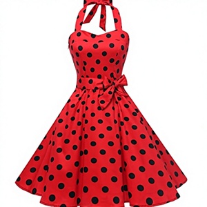 Minivestido vintage de lunares con cuello cuadrado, sin mangas, sexy, con espalda descubierta, a rayas, de cintura alta, estilo lápiz, ecológico, para fiestas, cócteles y clubes. - Product Image 1