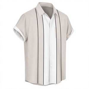 Chemise moderne couleur crème avec blocs de couleur, design simple à panneaux et manches courtes, style boutonné sur le devant - Product Image 4