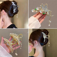 Pince à cheveux pour femme de 12 cm, en métal de haute qualité, avec motifs de lys, papillons, pompons et fleurs, pour usage quotidien, vente en gros, commande en gros disponible