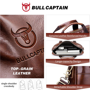 BULLCAPTAIN Genuine <b>Leather</b> Large Capacity Business Handbag Men's High-end Travel <b>Briefcase</b> Top Layer Cowhide Simple Computer - Product Image 3