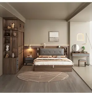 Wohn möbel Schlafzimmer Set Cama Ehe Luxus Bett rahmen King Size Kleider schrank Muebles de Dormitorio beleuchtet komplett Schmink tisch