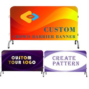 Road Crowd Control Barrier Cover Custom Double Sides Fabric Polyester Mesh Printed Fence Signs Promotion Barricade Covers - Product Image 1