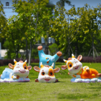 Patung Sapi Kartun Lucu dari Fiberglass untuk Dekorasi Taman, Halaman, dan Taman Kanak-Kanak