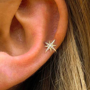 Orecchino a clip a stella a otto punte da donna, senza piercing, stile coreano, dolce e cool, per cartilagine, gioielli alla moda - Product Image 3
