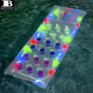 Balsa de piscina iluminada de lujo, con bolsillos de colores, inflable, resistente, 18 colores, colchón de lilo, balsa de natación de agua