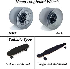 Roues de <span class=keywords><strong>longboard</strong></span> LOOEEL 70 mm 80A ABEC-9 avec entretoises, patins de rehaussement pour skateboard, vis et boulons - Transparent givré - Product Image 5