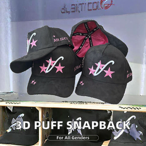Hochwertige 3D-Stickerei Puff-Curved-Visier Baseballkappe Unisex Schwarz Wildleder Satin-Innenfutter 5-Panel Snapback Casual Sport Buchstaben - Product Image 2