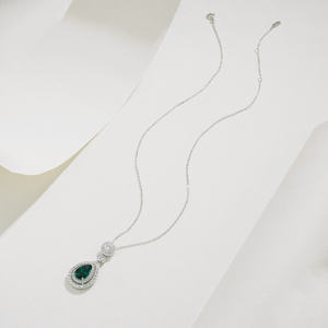 S925 argent Zircon émeraude pendentif collier à la mode femmes mode perle goutte d'eau bijoux pour mariages et fiançailles cadeau - Product Image 2