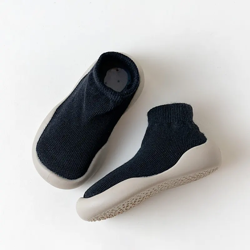 Fashion Slip On Kids Toddler Child Baby Socks Shoes TPE Soles Cotton Warm Socks Shoes