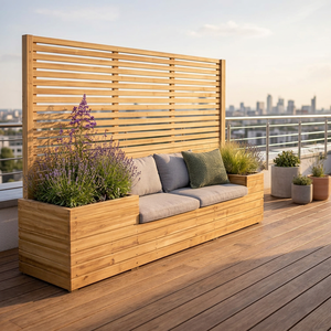 Banc de patio en bois moderne avec jardinière, sièges extérieurs pour 4 personnes, design contemporain, mobilier de jardin durable, fabriqué à l'Idaho - Product Image 4