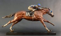 Sculpture de cheval de course en bronze Offre Spéciale grandeur nature avec statue de jockey