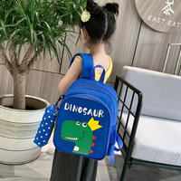 Sacs d'école pour enfants en gros, motifs animaux mignons, trousse à crayons, fermeture éclair en polyester, ceinture à coussin d'air, fermeture éclair intérieure