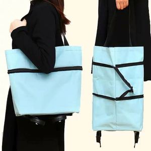 High Quality <b>Foldable</b> Shopping <b>Trolley</b> Bags Portable Customized Supermarket 2 Wheels Climbing Recycled Shopping Cart - Product Image 2