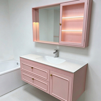 Meuble-lavabo flottant en PVC haut de gamme avec miroir intelligent anti-buée et armoire, taille personnalisée, mobilier de salle de bain pour hôtel