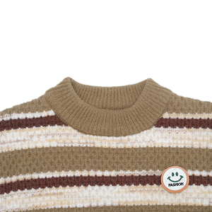 <span class=keywords><strong>Pull</strong></span> tricoté décontracté multicolore rayé en mélange de coton doux et écologique pour bébés garçons, col rond, motif souriant mignon, collection automne-hiver - Product Image 2