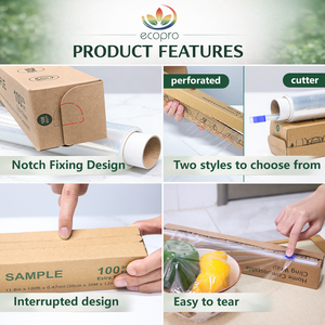 Compostable Soft Food Grade Cling Film Food <strong>Wrap</strong> with Cutter BPA-Free Stretch Certified <strong>Clear</strong> - Product Image 5
