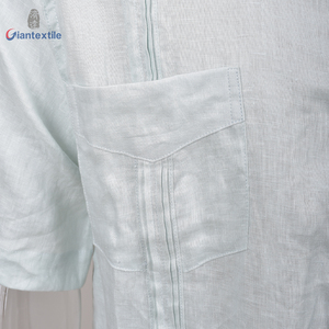 Camisa cubana de <span class=keywords><strong>guayabera</strong></span> para <span class=keywords><strong>hombre</strong></span>, precio al por mayor, camisa natural 100% transpirable de lino sólido menta para <span class=keywords><strong>hombre</strong></span> - Product Image 4