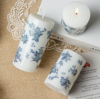 Velas Cilíndricas Grandes Sin Humo, con Estampados de Porcelana Azul y Blanca, Ecológicas, Hechas a Mano, con Tapa de Bambú y Vidrio, para Navidad y Bodas