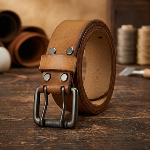 Ceinture en acier léger B.S INTERNATIONAL modèle NA1564, en cuir de buffle véritable, style vintage pour homme, imperméable - Product Image 1