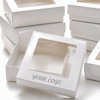 Boîtes cadeaux personnalisées KM avec logo, blanches, deux pièces, avec couvercle transparent, plateau empilable, pour la présentation en magasin, pour biscuits, bonbons, pâtisseries, cadeaux