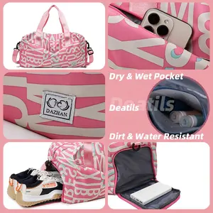 High Quality Letter Pink Ladies Gym Women Travel Custom Logo Sport Waterproof Sac Duffel Dry Wet Tote Bag With Shoe Compartment