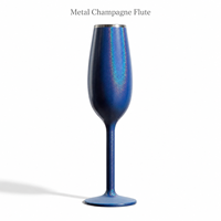 Flûte à vin mousseux en acier inoxydable isolée sous vide de qualité supérieure, incassable, base antidérapante, 6 oz, bleu scintillant