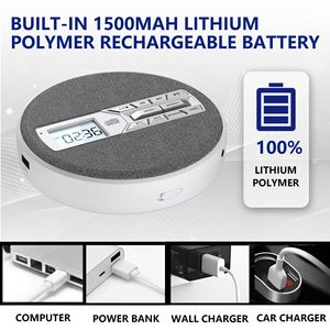 Lecteur CD portable en tissu blanc rond avec batterie 1500 mAh, double récepteur et émetteur Bluetooth, radio FM, USB, AUX, répétition A-B, son variable - Product Image 4