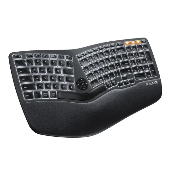 ProtoArc Wireless Split Keyboard with White LED Backlight BT Wireless Key board for Mac Windows Android Computer Keyboard